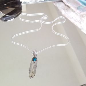 Hand Crafted Feather Pendant with Turquoise Accent